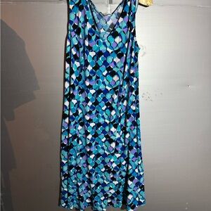 dressbarn Blue and Purple Patterned Midi Dress